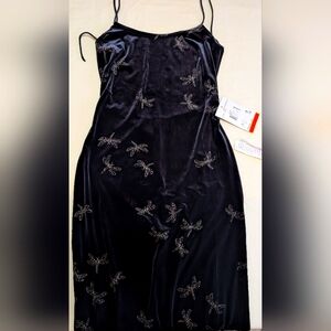 Retro 90s/00s Y2K Black Dragonfly Velvet Strapless, Backless Maxi Dress